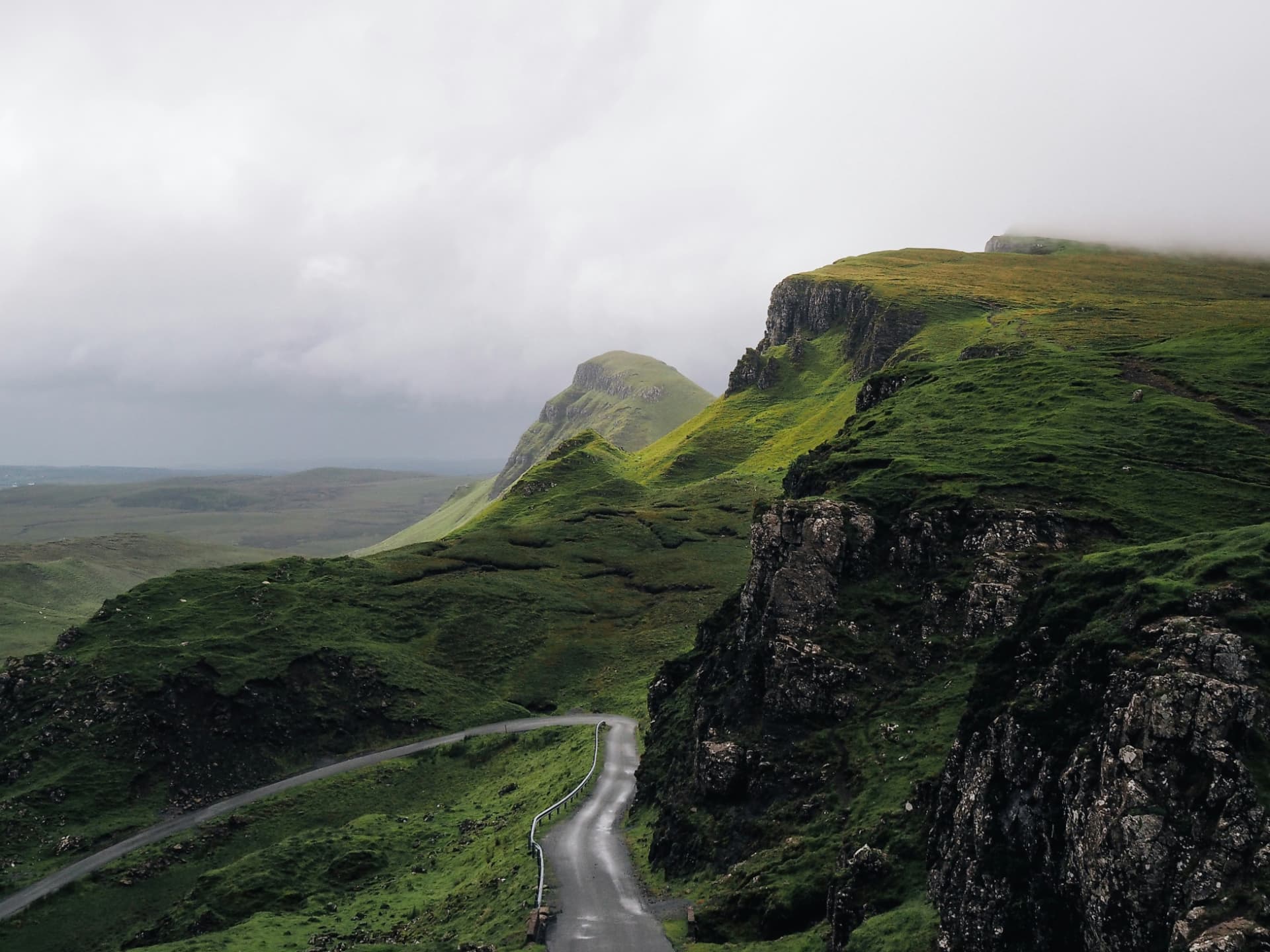 Winding road beneath the Quiraing on the Isle of Skye
